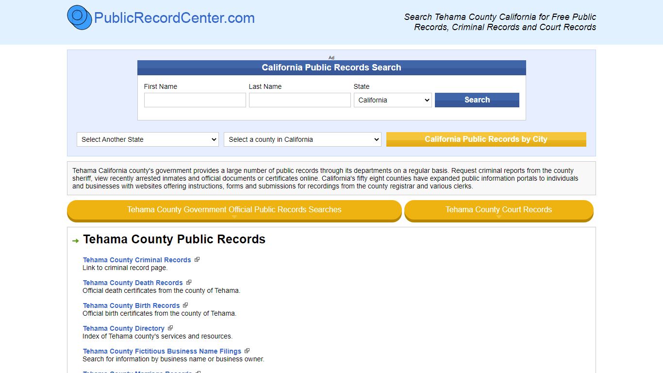 Tehama County California Free Public Records - Court ...
